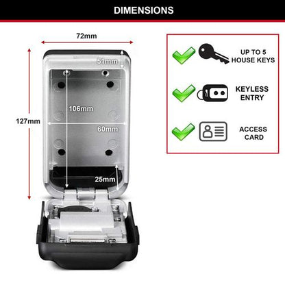 Master Lock 5425 wall mount lock box external & internal dimensions & storage capacity
