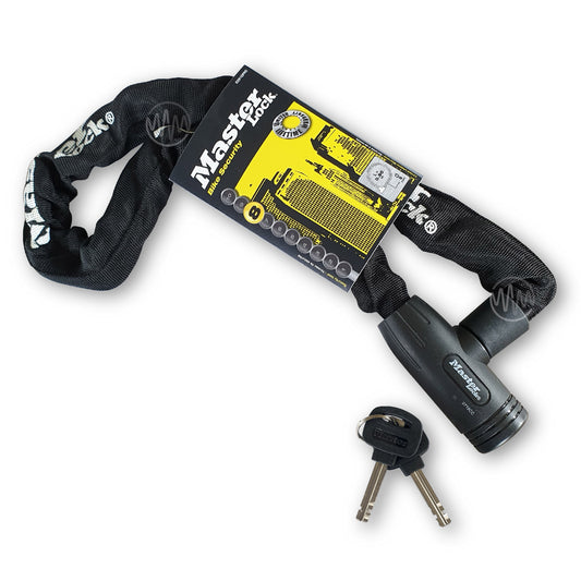 Master Lock Display packed Black fabric covered integrated chain & padlock with a pair of keys