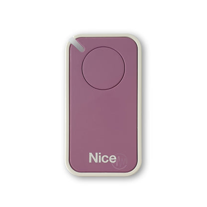 Nice branded lilac & white small rounded oblong shaped gate remote with 1 round button 