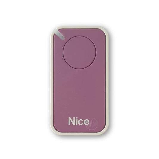 Nice branded lilac & white small rounded oblong shaped gate remote with 1 round button 
