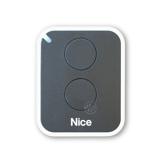 Nice branded black & white rounded square gate remote with 2 round black buttons