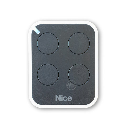 Nice branded black & white rounded square gate remote with 4 round black buttons