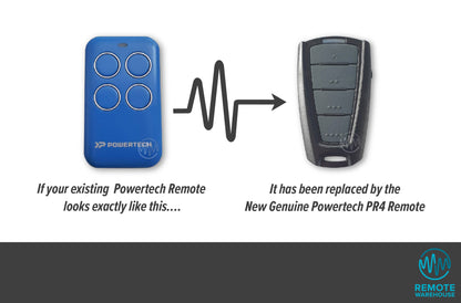 Blue Powertech remote is updated to the new Powertech black & grey 4 button sunvisor style remote