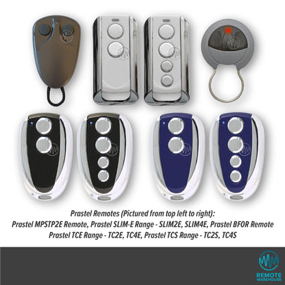 A range of different Prastel gate remotes in a row. 