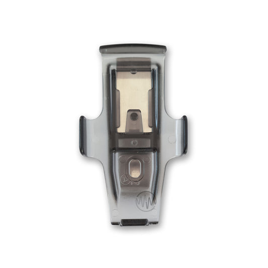 Frosted grey sun visor clip accessory for PTX-5 garage door remotes