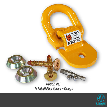 Yellow solid metal Pitbull security floor anchor with fixings