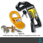 Xtratec brand yellow pitbull security floor anchor with fixings & master lock integrated chain & padlock