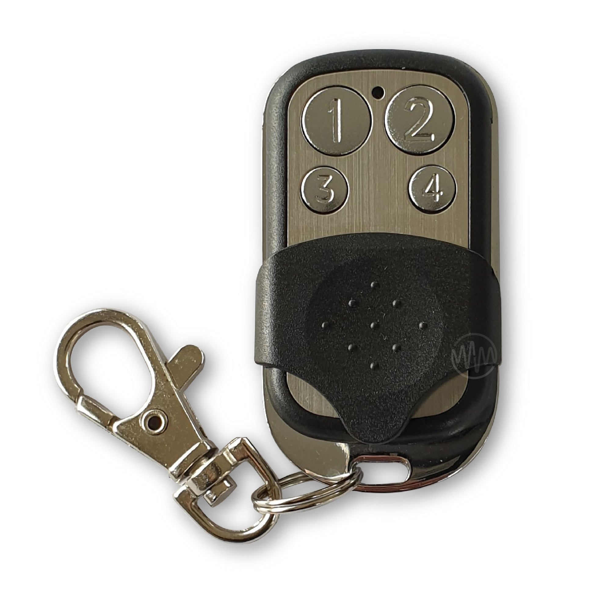 Small black & silver compatible Rib gate remote with slide cover & 4 buttons