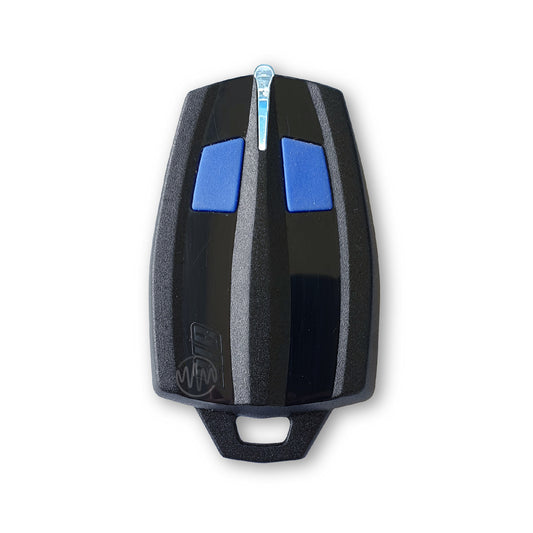 Black Rib Sun rocket shape gate remote with 2 blue buttons & ice blue LED at top