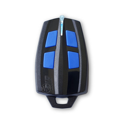 Black Rib Sun rocket shape gate remote with 4 blue buttons & ice blue LED at top