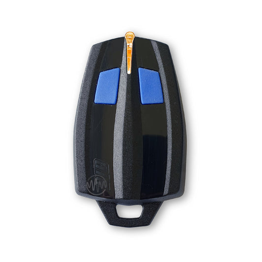 Black Rib Sun rocket shape gate remote with 2 blue buttons & orange LED at top