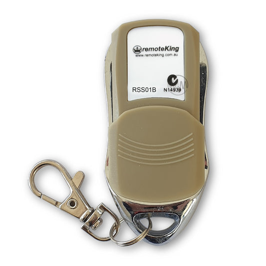 Remote King branded RSS01B Beige & chrome garage door remote control with keychain