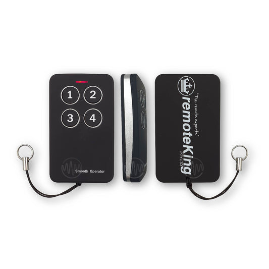 Black & silver Smooth operator remote shown from front/side/back views