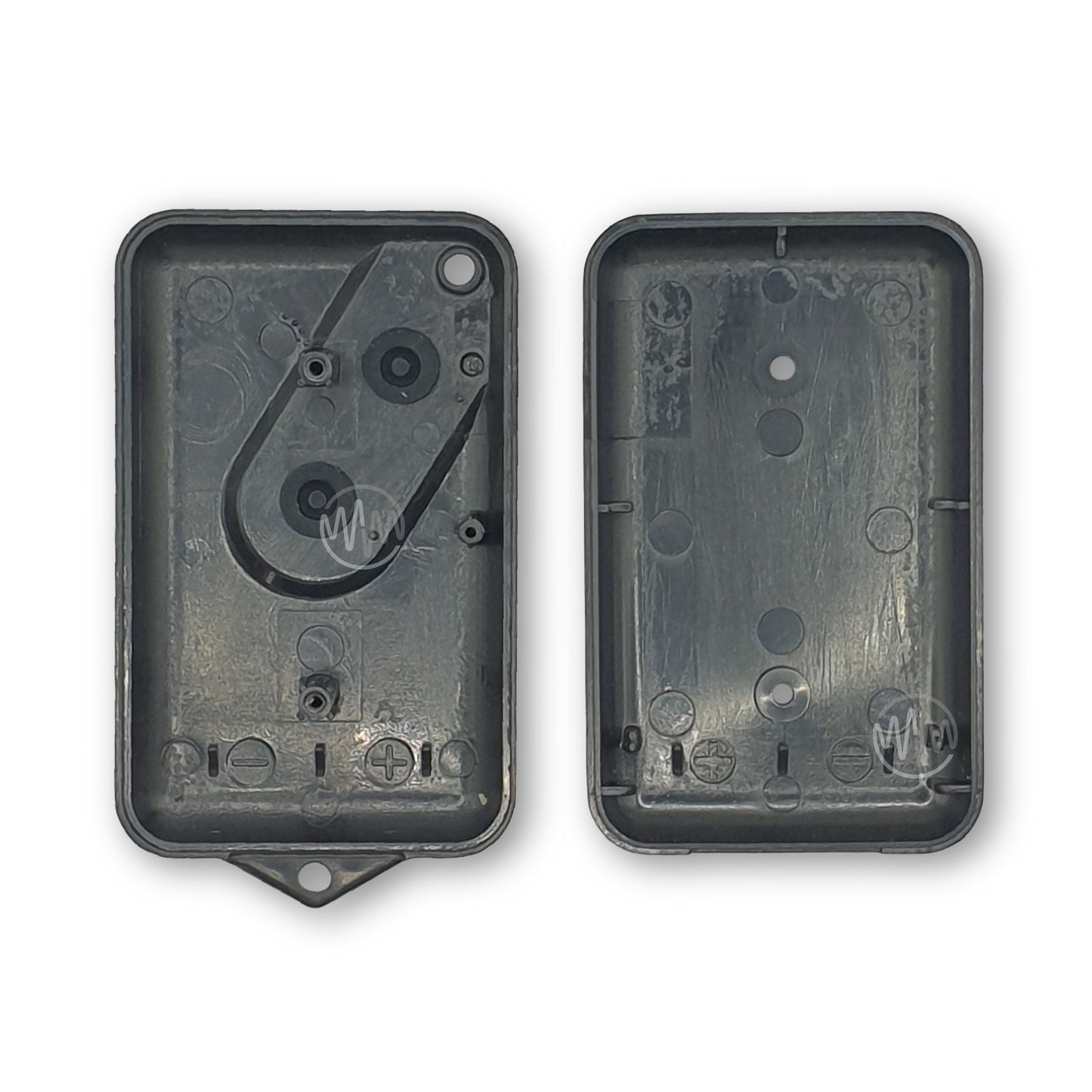 A black replacement outer shell casing for a Steel-Line garage door remote.