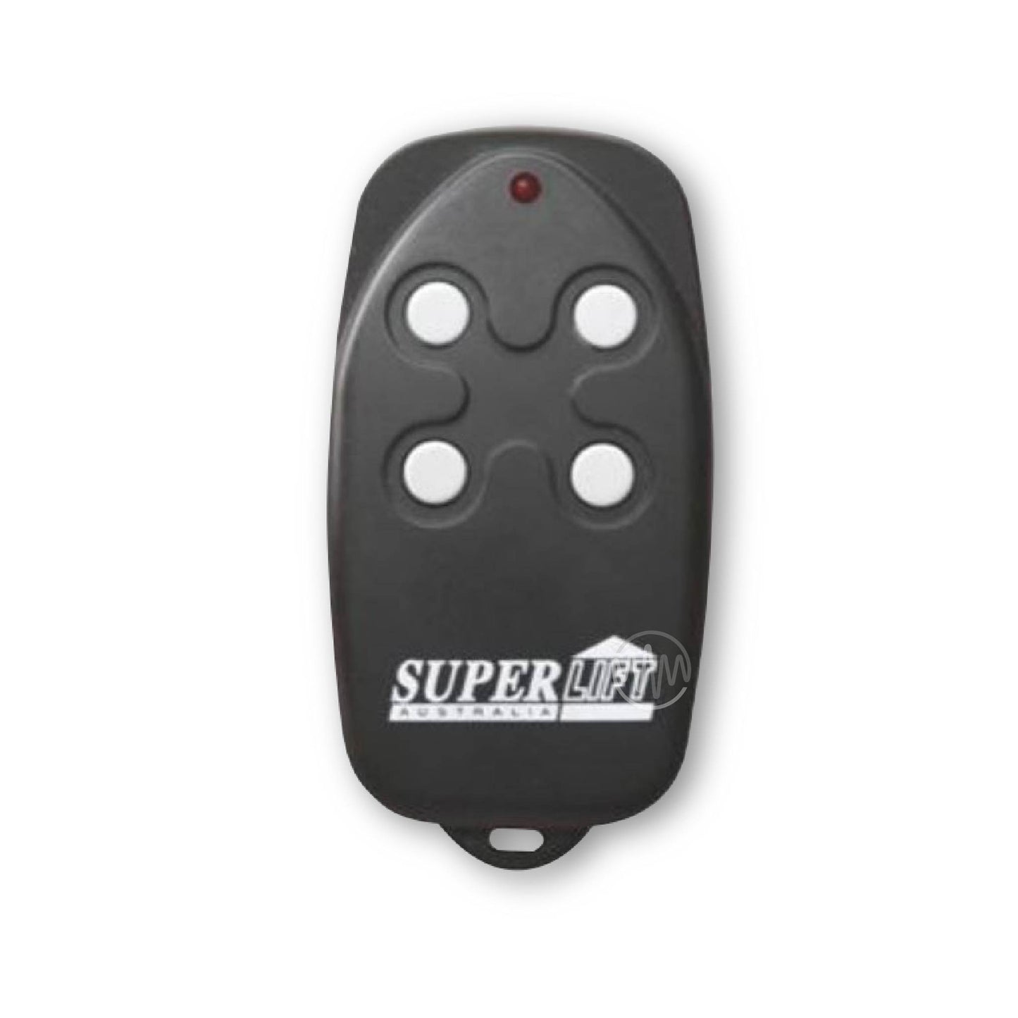 Black SuperLift Australia remote control with 4 round white buttons