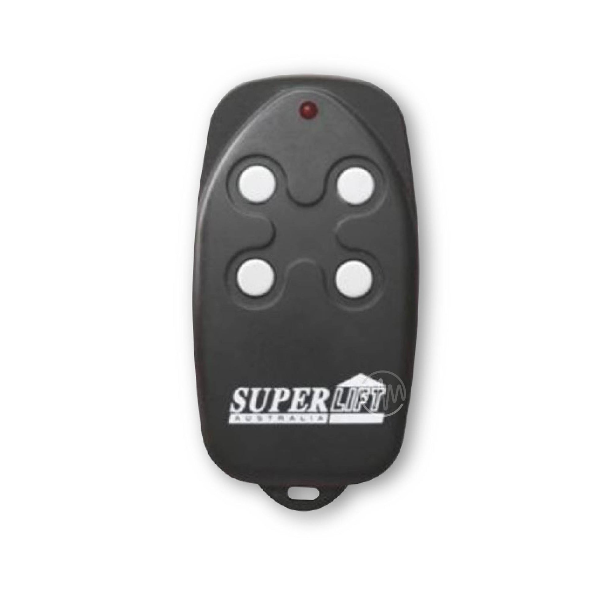 Black SuperLift Australia remote control with 4 round white buttons