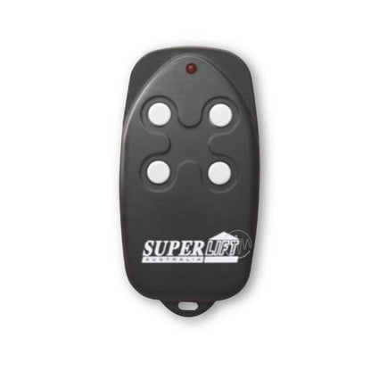 Black SuperLift Australia remote control with 4 round white buttons