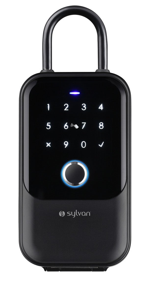 Sylvan black metal bluetooth lockbox with shackle shown from front