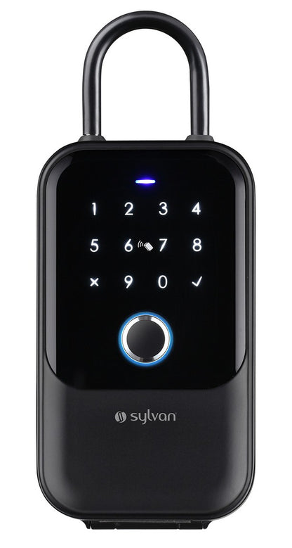 Sylvan black metal bluetooth lockbox with shackle shown from front