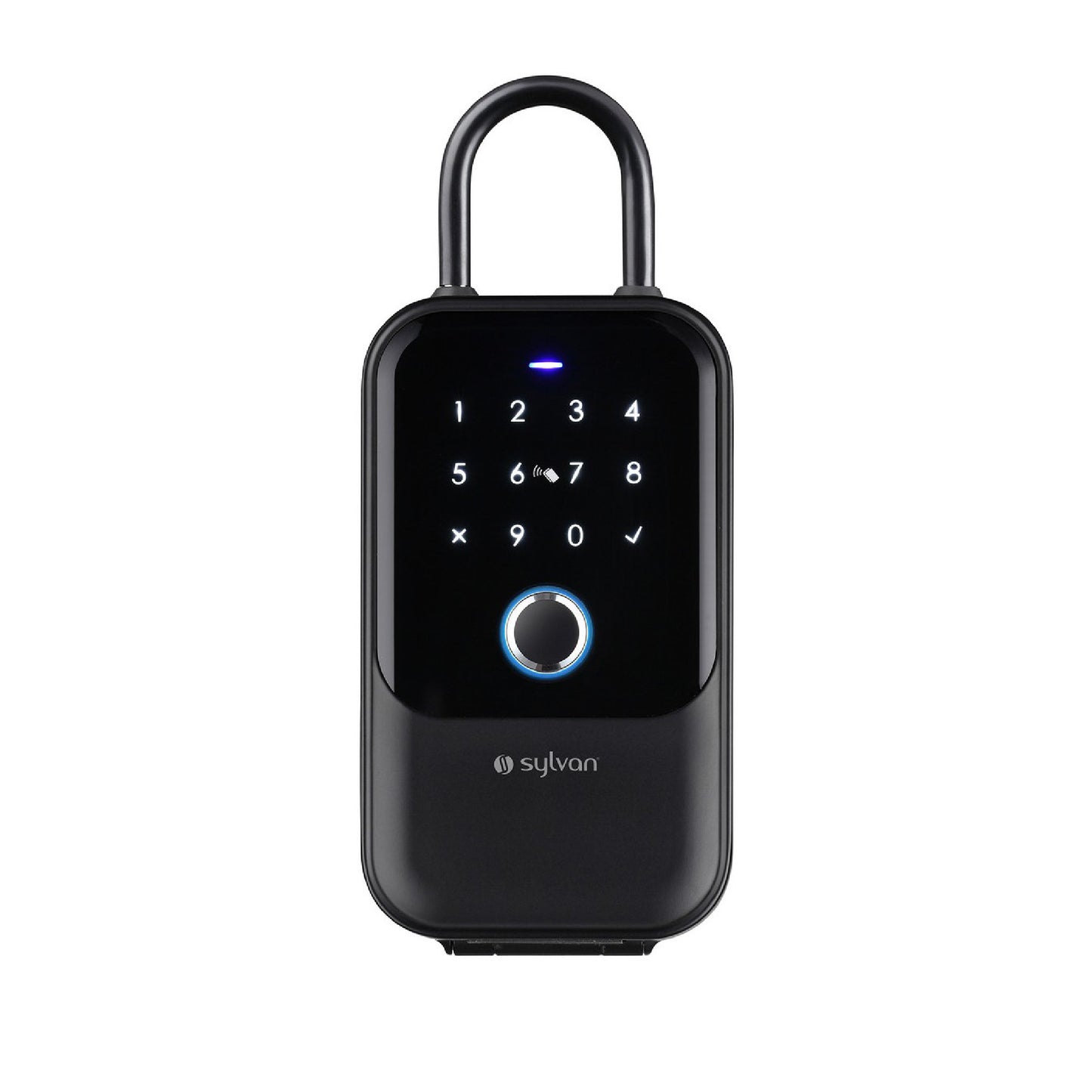 Sylvan black metal bluetooth lockbox with shackle shown from front