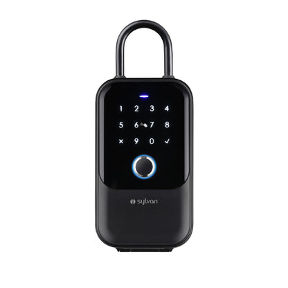 Sylvan black metal bluetooth lockbox with shackle shown from front