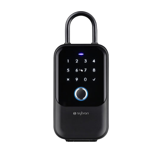Sylvan black metal bluetooth lockbox with shackle shown from front