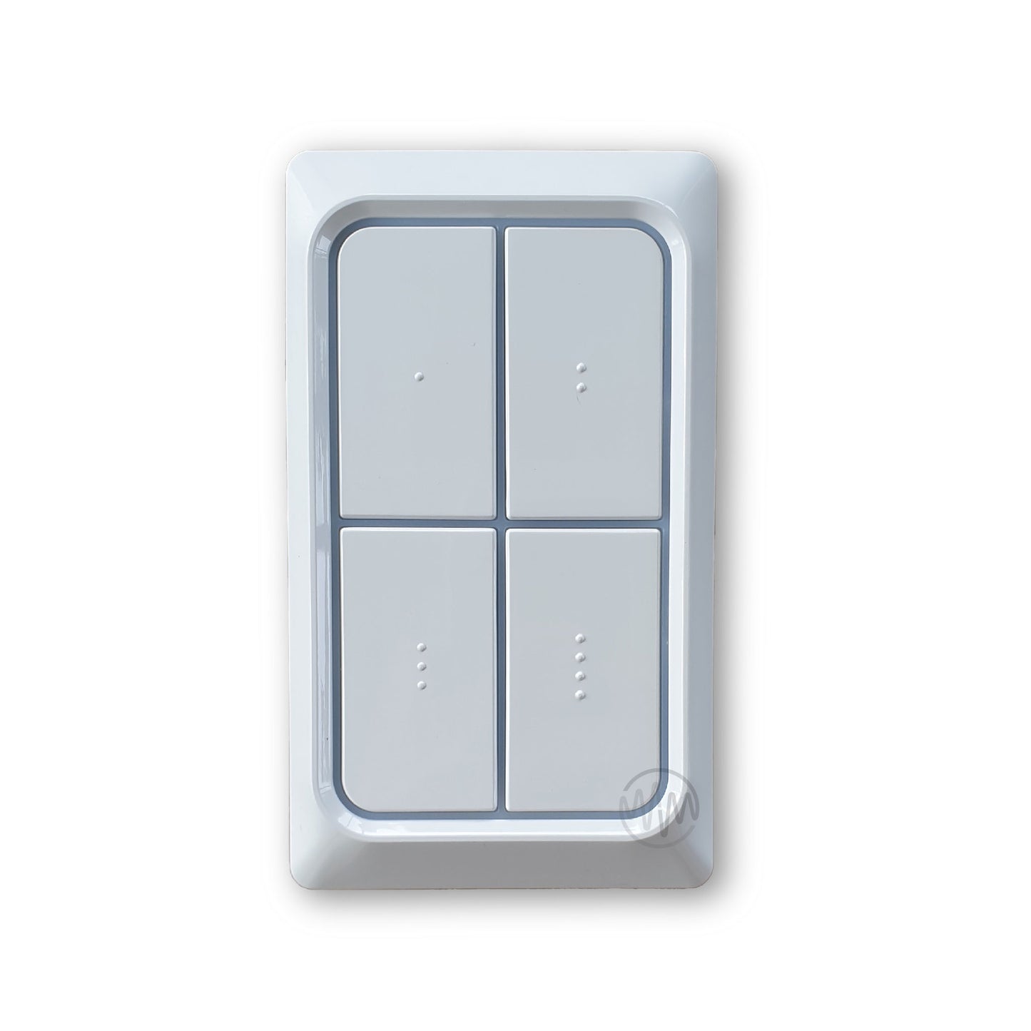 TMT Automation white wall mounted switch with 4 large rectangle buttons