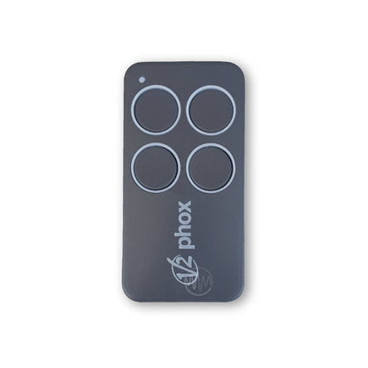 V2 Phox branded grey rectangle gate remote control with 4 white outlined round buttons
