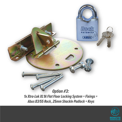 Xtra-Lok XL1A commercial floor lock system set with Abus Rock padlock, keys & fixings