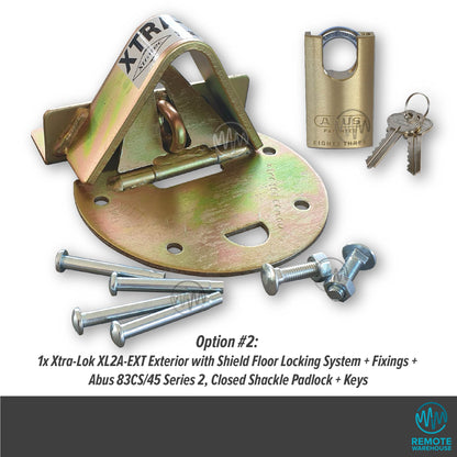 Xtra-Lok XL2A-EXT commercial floor lock system set with Abus brass padlock, keys & fixings