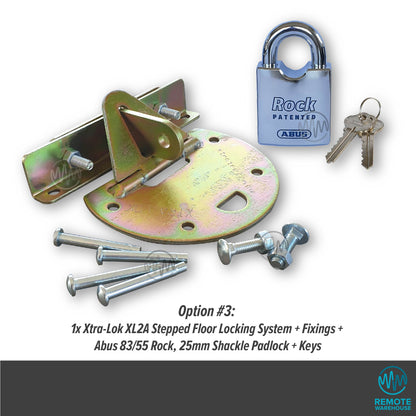 Xtra-Lok XL2A commercial floor lock system set with Abus Rock padlock, keys & fixings