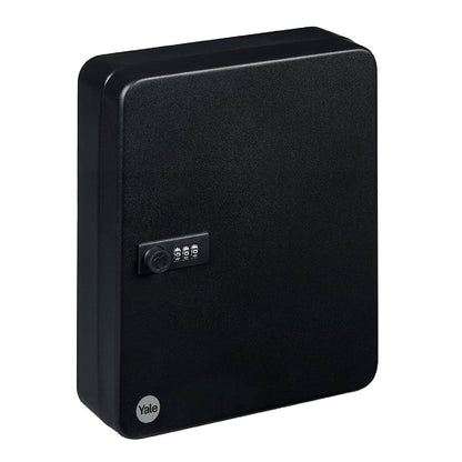 Front of Yale Black Medium key safe with a combination lock.