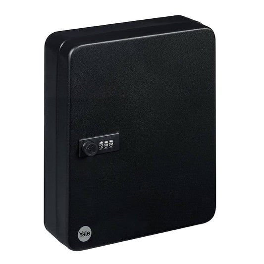 Front of Yale Black Medium key safe with a combination lock.