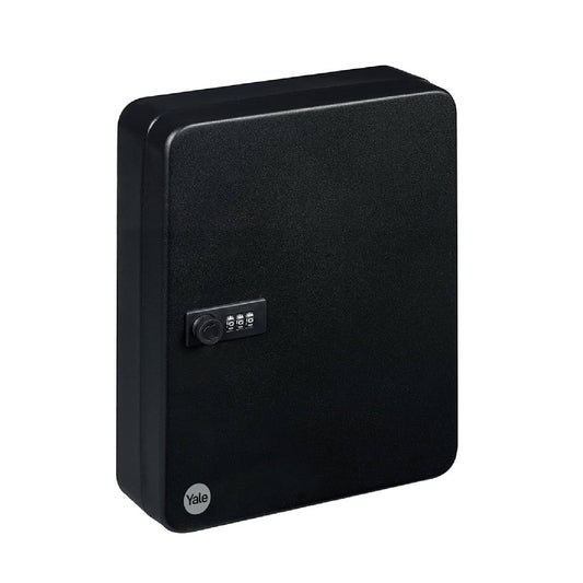 Front of Yale Black Small key safe with a combination lock.