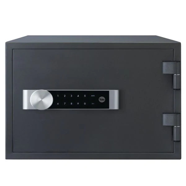 Front of black Yale Medium Fire Safe with digital keypad.