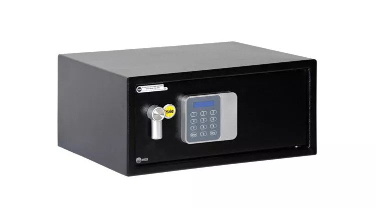 Side of black Yale Guest Safe with digital keypad.