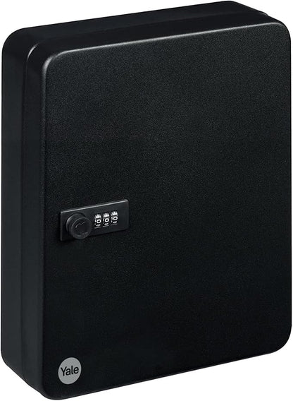Front of Yale Black Small key safe with a combination lock.