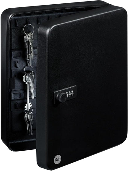 Yale Black Small Combination Lock Key Safe open with keys inside.