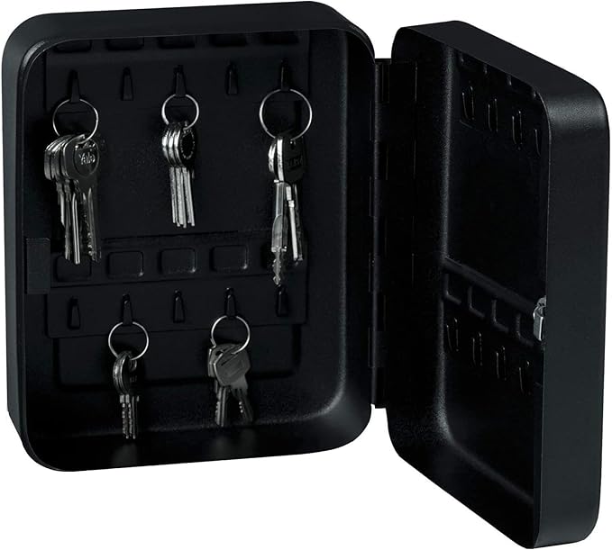 Yale Black Small Combination Lock Key Safe open with keys inside.