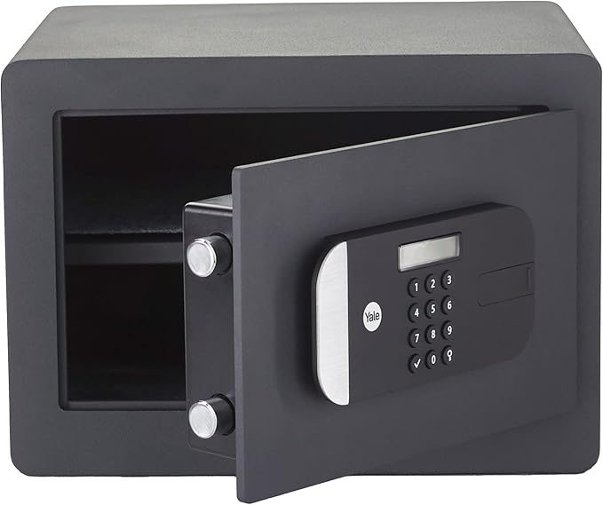 Black Yale Maximum Security Home Safe with door open.