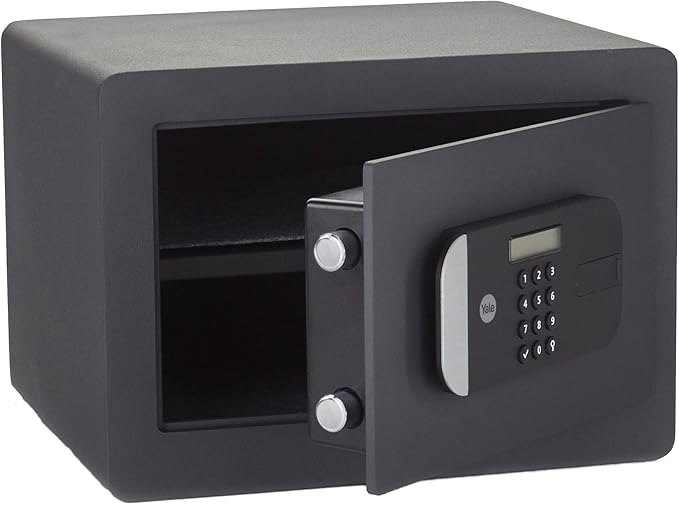 Black Yale Maximum Security Home Safe with door open.