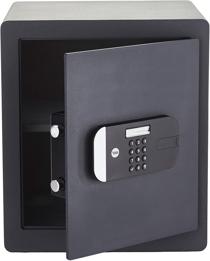 Black Yale Maximum Security Office Safe with door open.