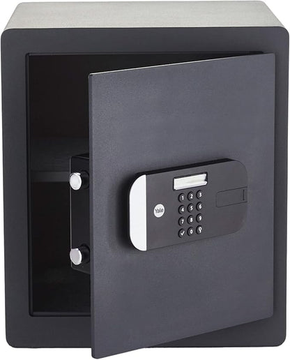 Black Yale Maximum Security Office Safe with door open.