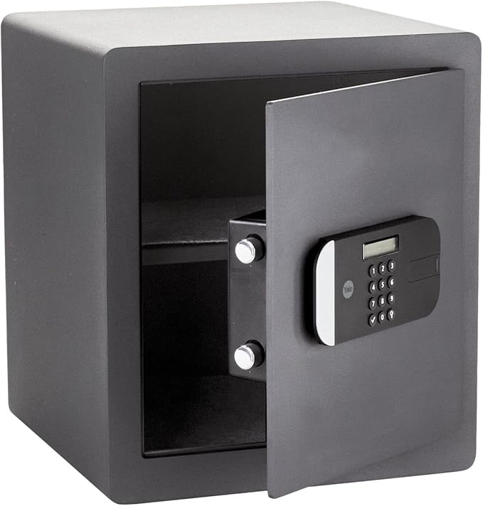 Black Yale Maximum Security Office Safe with door open.