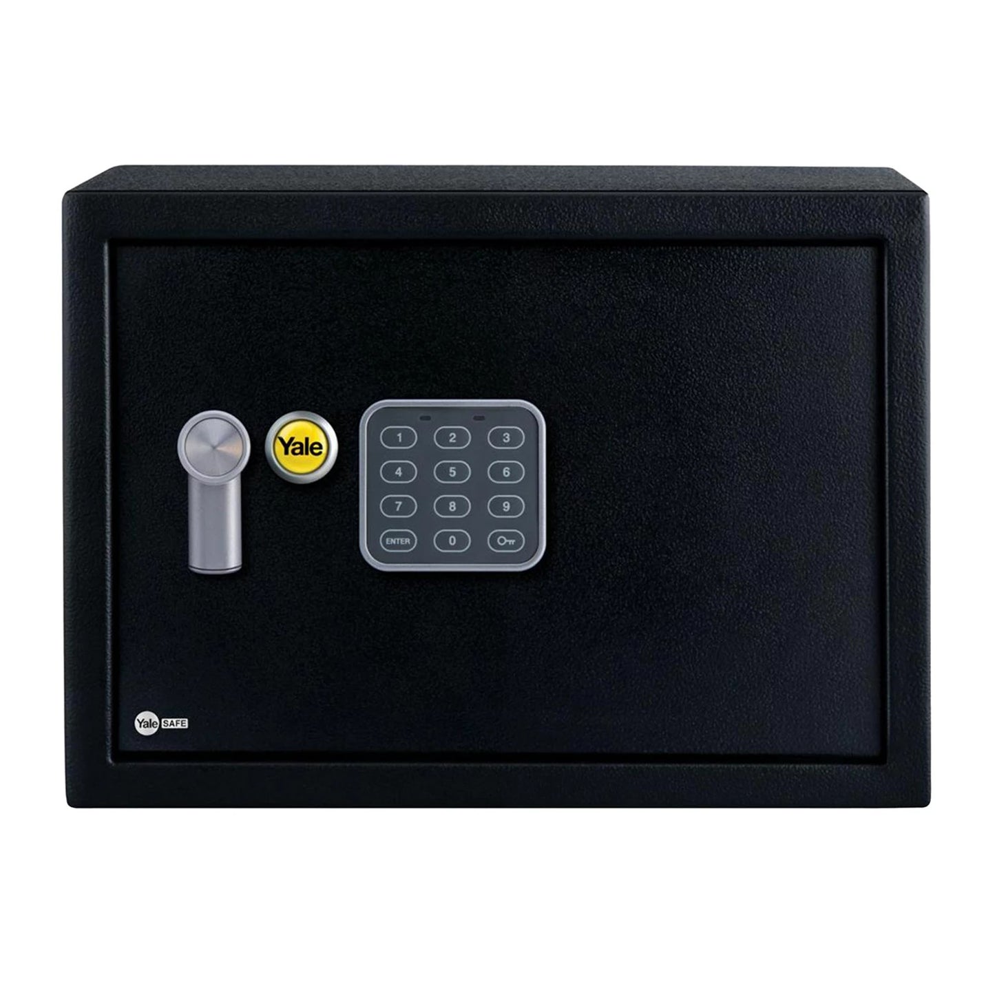 Front of black Yale Medium Safe with digital keypad.