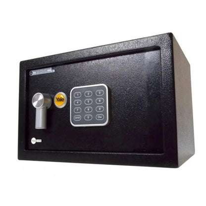 Side of black Yale Medium Safe with digital keypad.
