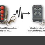 Red Button ACDC garage remote replaced by ACDC TX4 grey button remote