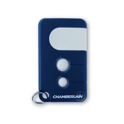 Chamberlain dark blue rectangle remote with 1 large & 2 small circle white buttons