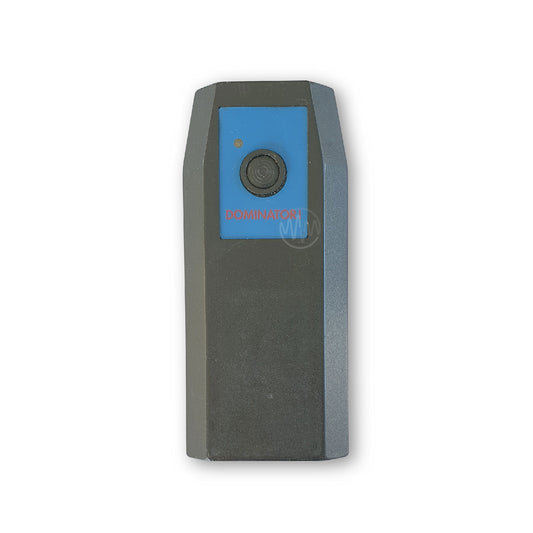 Dominator coffin shape grey remote with blue face & single round grey button