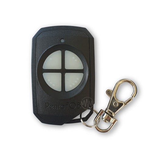 Black Pentafob FOB43304 remote with 4 segmented white rubber buttons